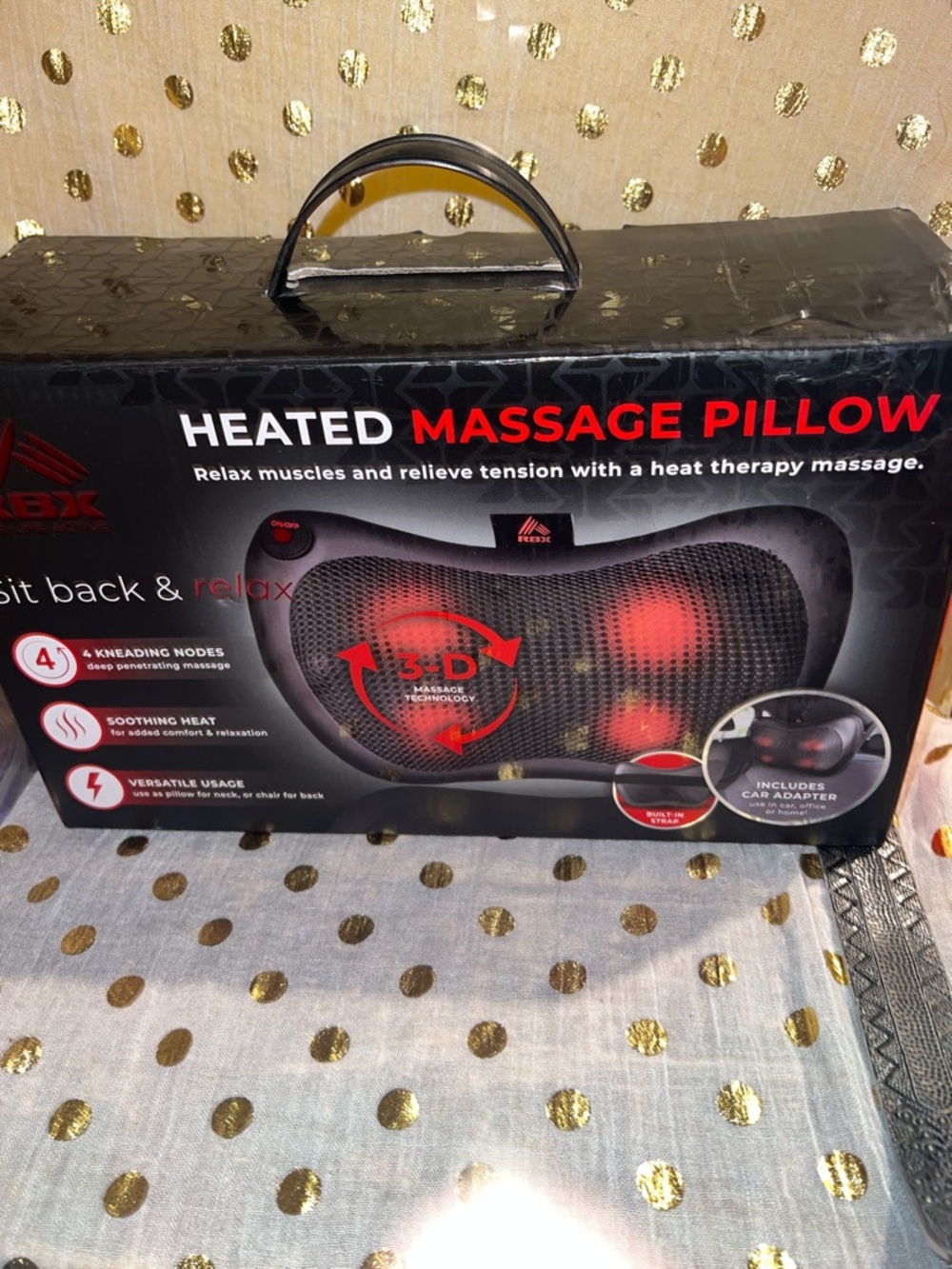 RBXHeated Massage Pillow - Black with Red Accents